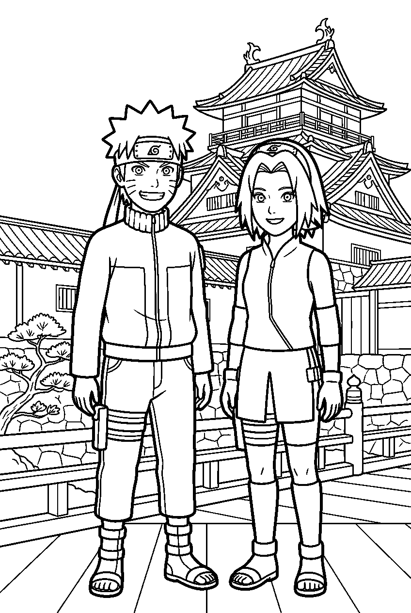 naruto sakura in samurai fortress line art