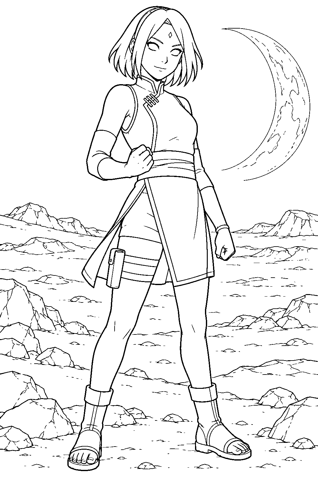 sakura haruno in her the last movie outfit on the moon mission line art