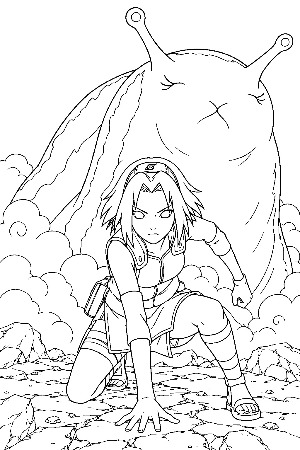 sakura haruno summoning katsuyu during the fourth great ninja war line art