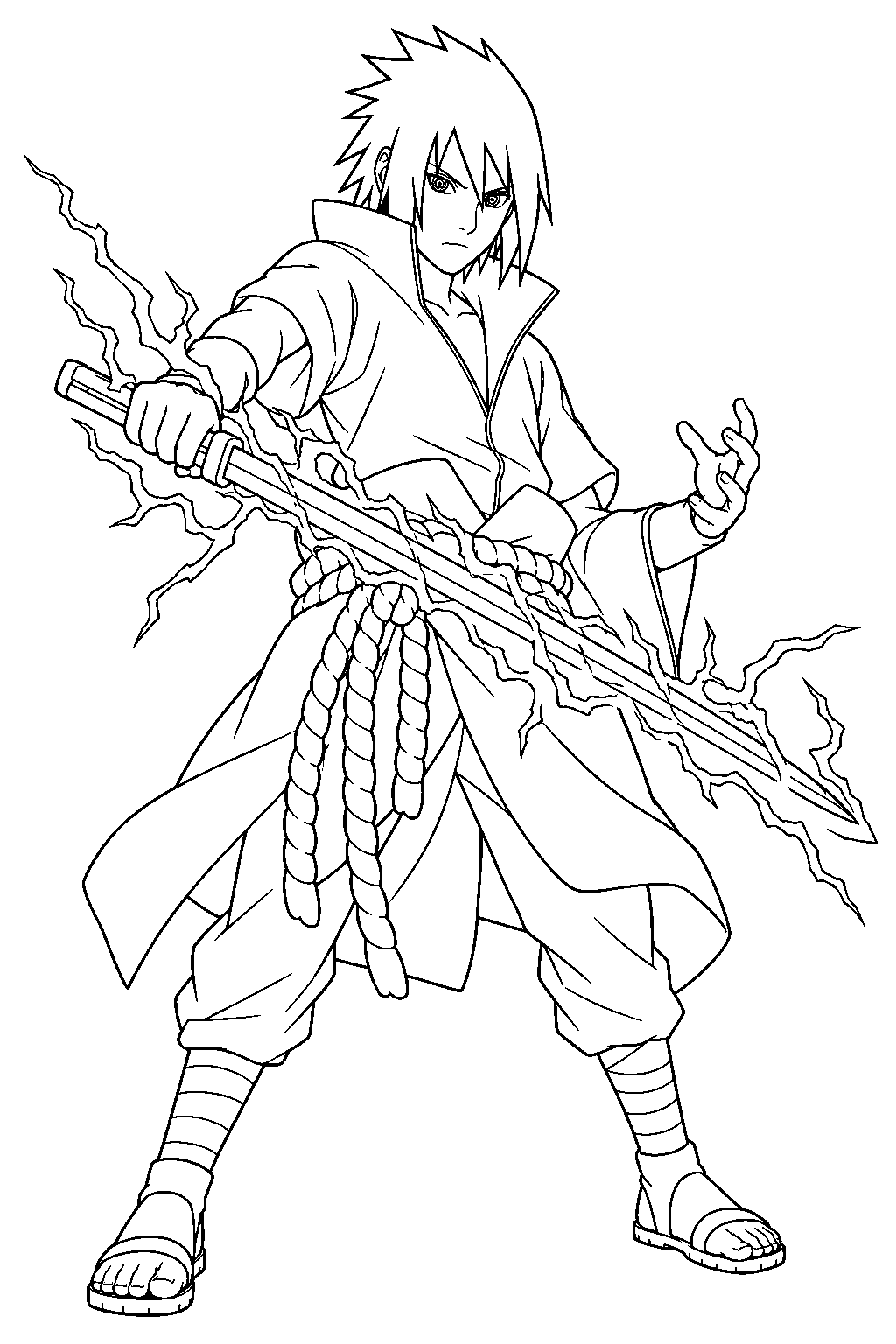 sasuke uchiha channeling chidori through his kusanagi sword line art