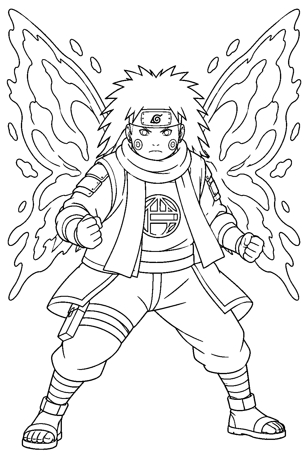 naruto choji akimichi in butterfly mode with chakra wings line art