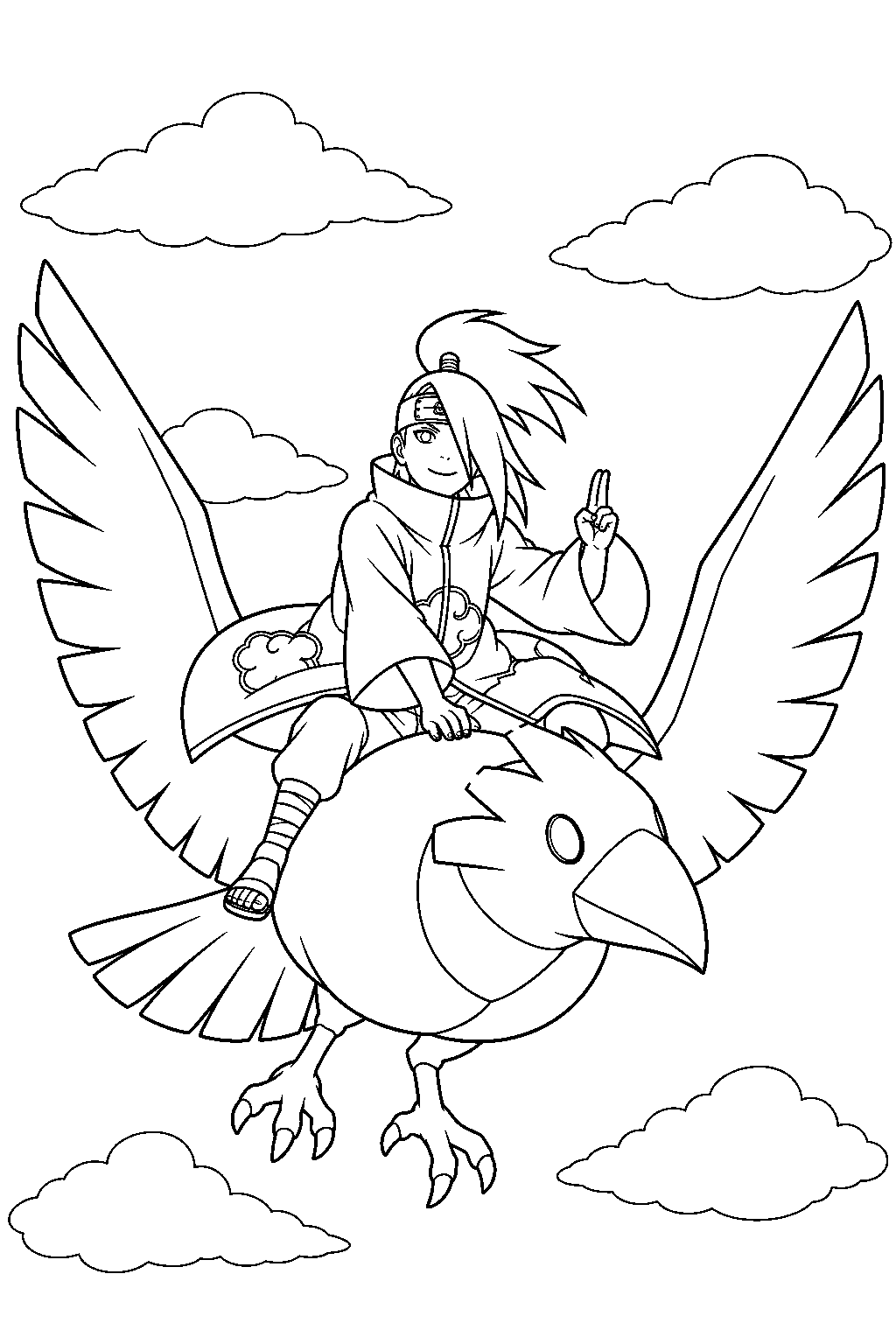 naruto deidara riding a clay bird line art