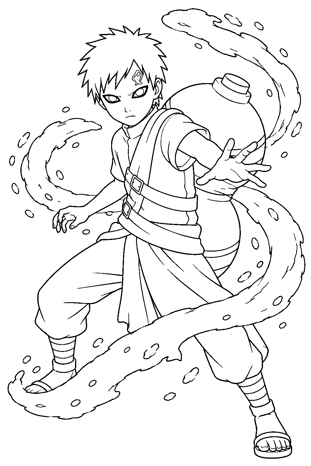 naruto gaara controlling sand from his gourd line art