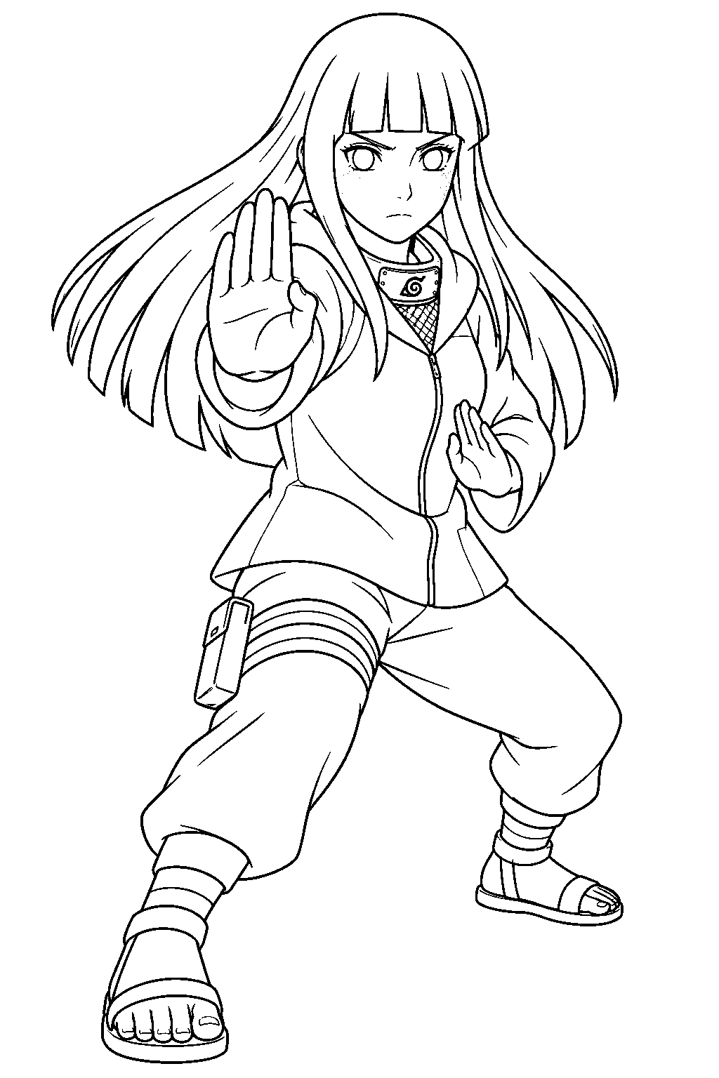 naruto hinata hyuga using gentle fist with her byakugan activated line art