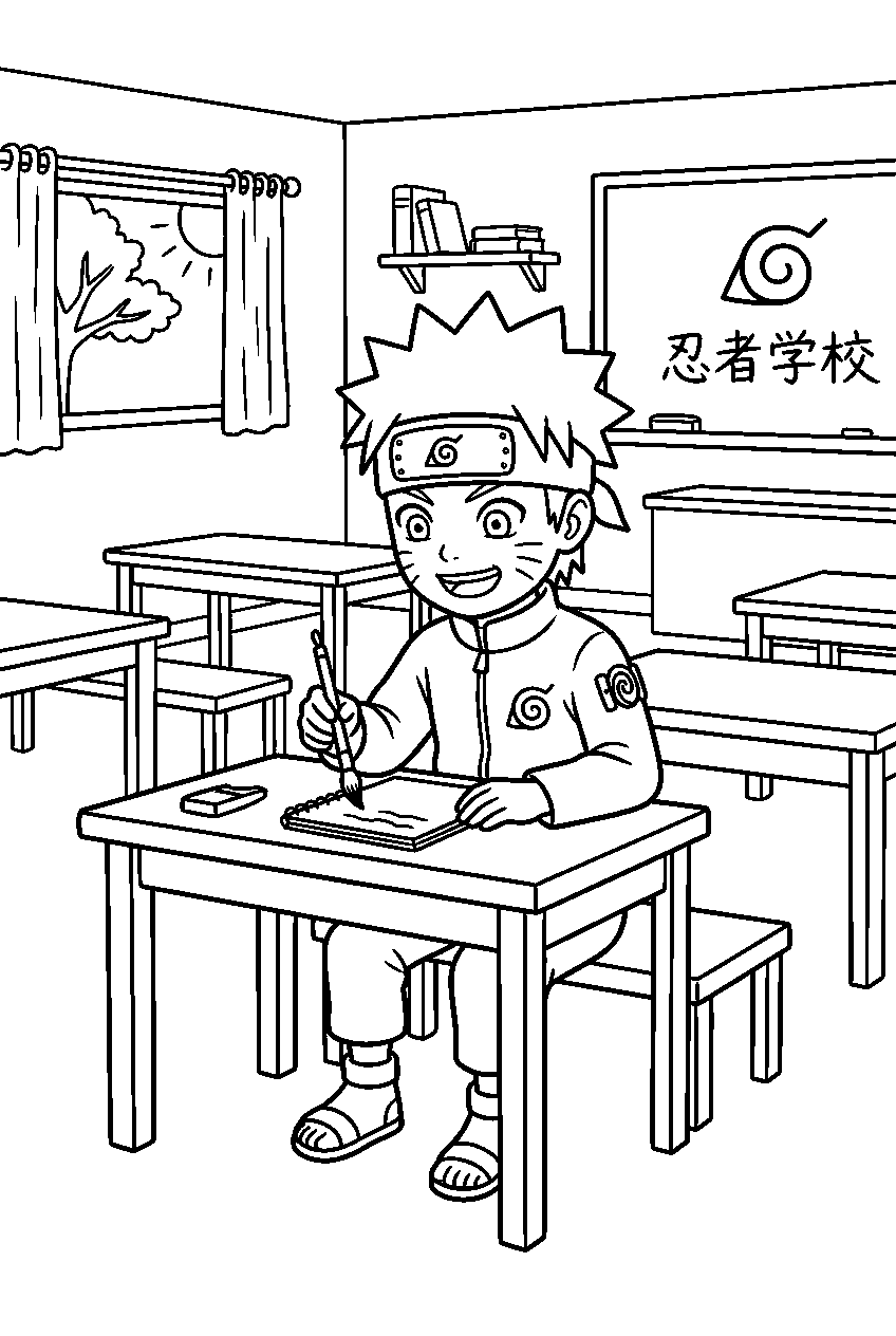 naruto in academy classroom line art