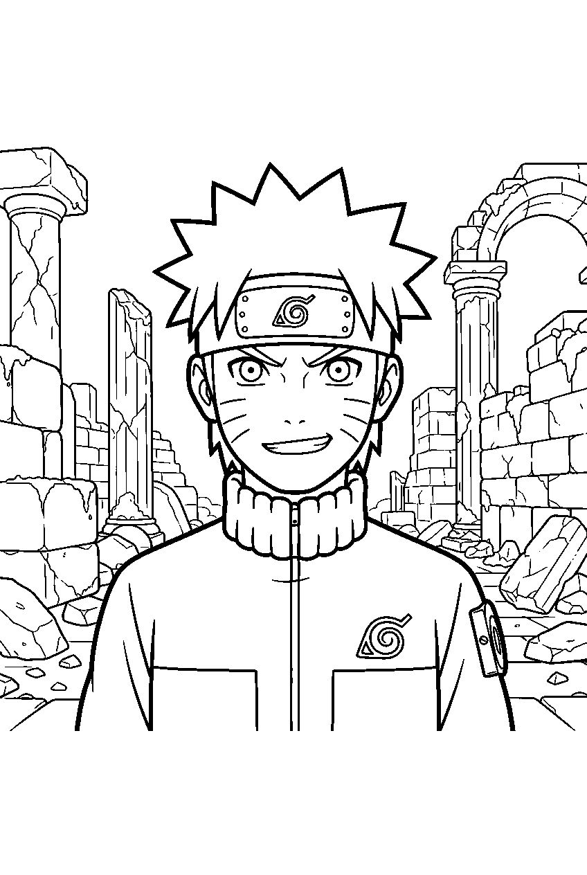 naruto in ancient ruins line art