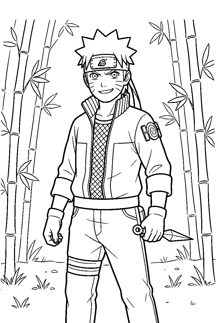 naruto in bamboo forest line art