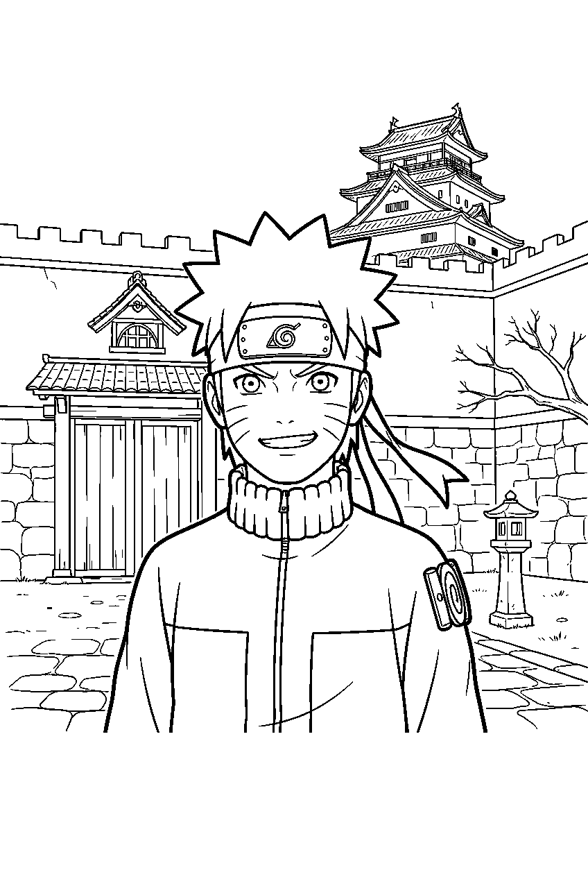 naruto in castle courtyard line art
