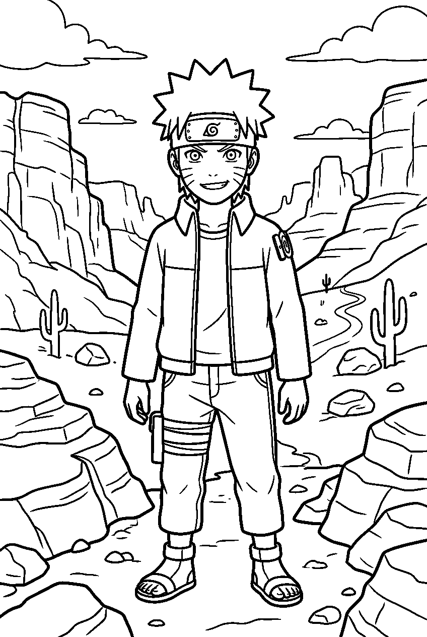 naruto in desert canyon line art