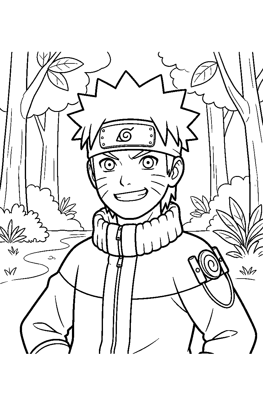 naruto in forest clearing line art
