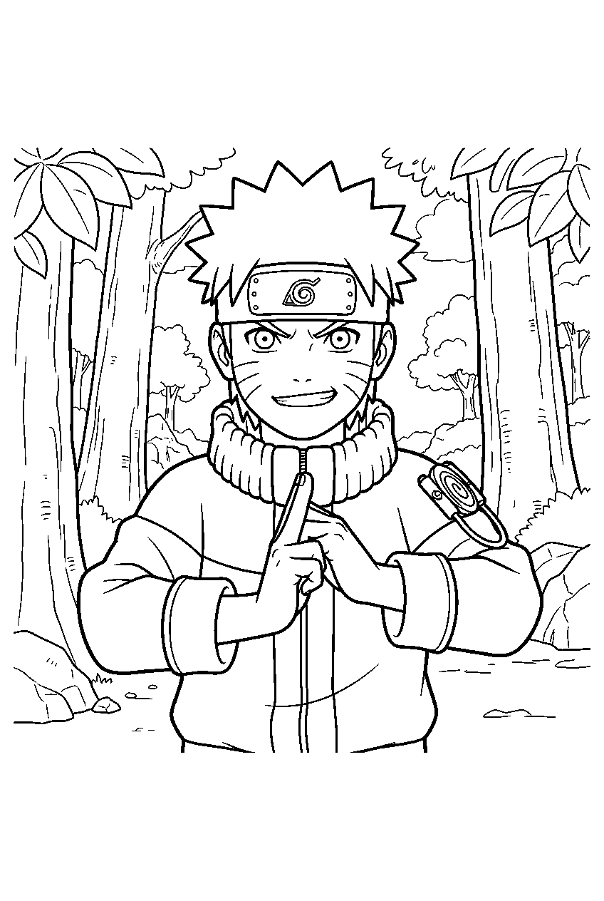 naruto in forest training area line art