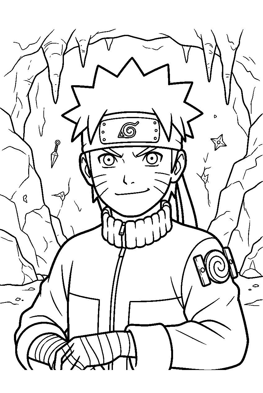 naruto in hidden cave line art