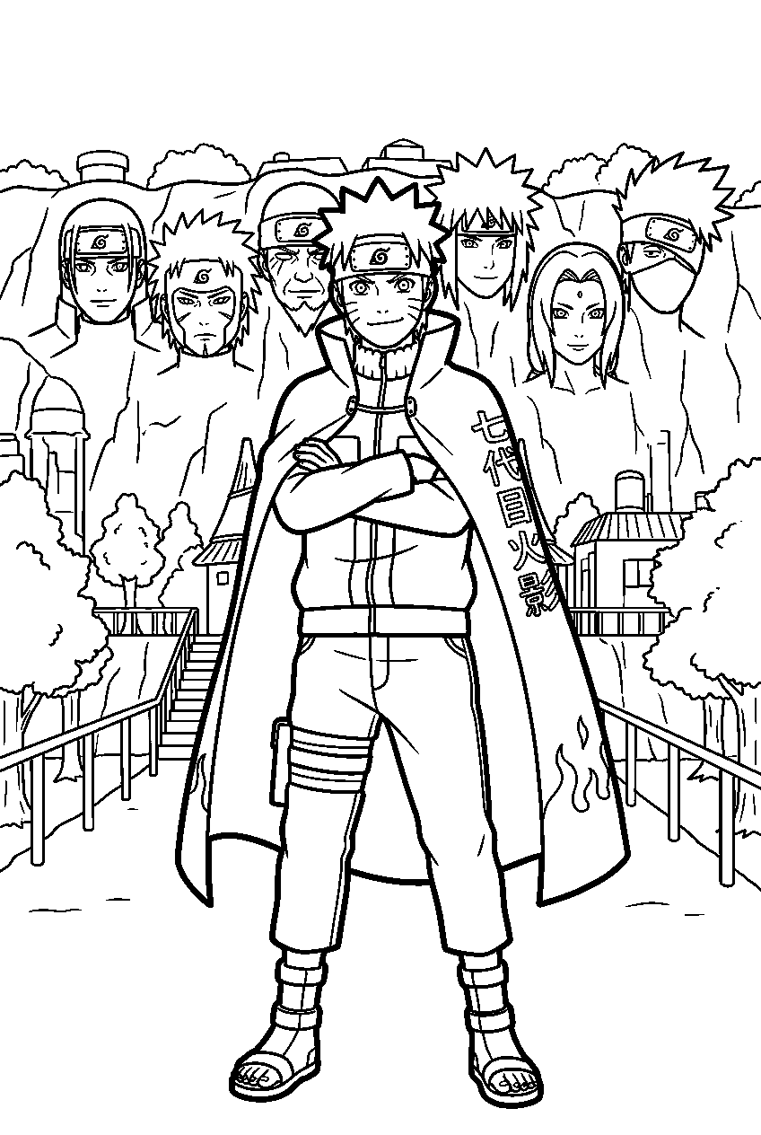 naruto in hokage monument area line art