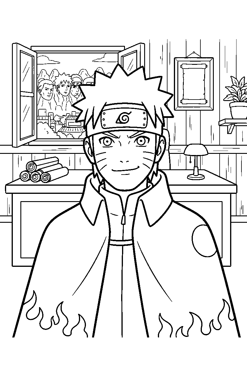 naruto in hokage office line art