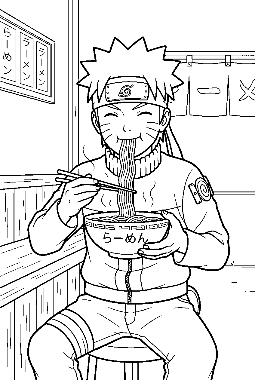 naruto in ramen shop line art