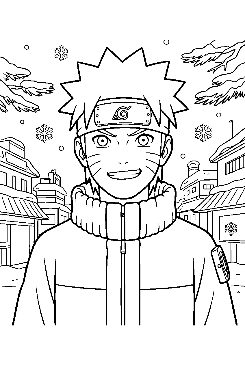 naruto in snowy village line art