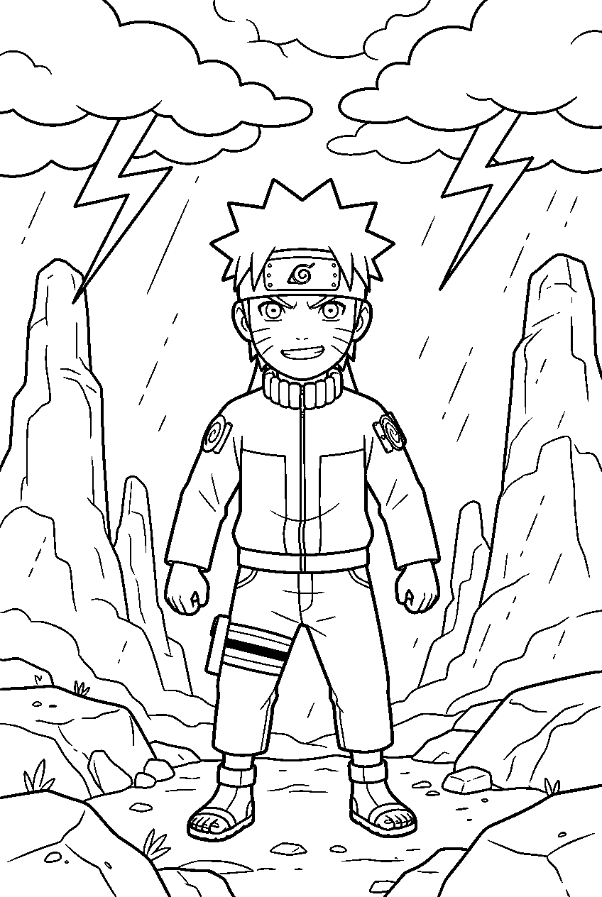 naruto in thunderstorm valley line art