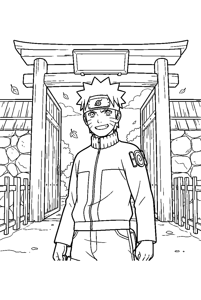 naruto in village gates line art