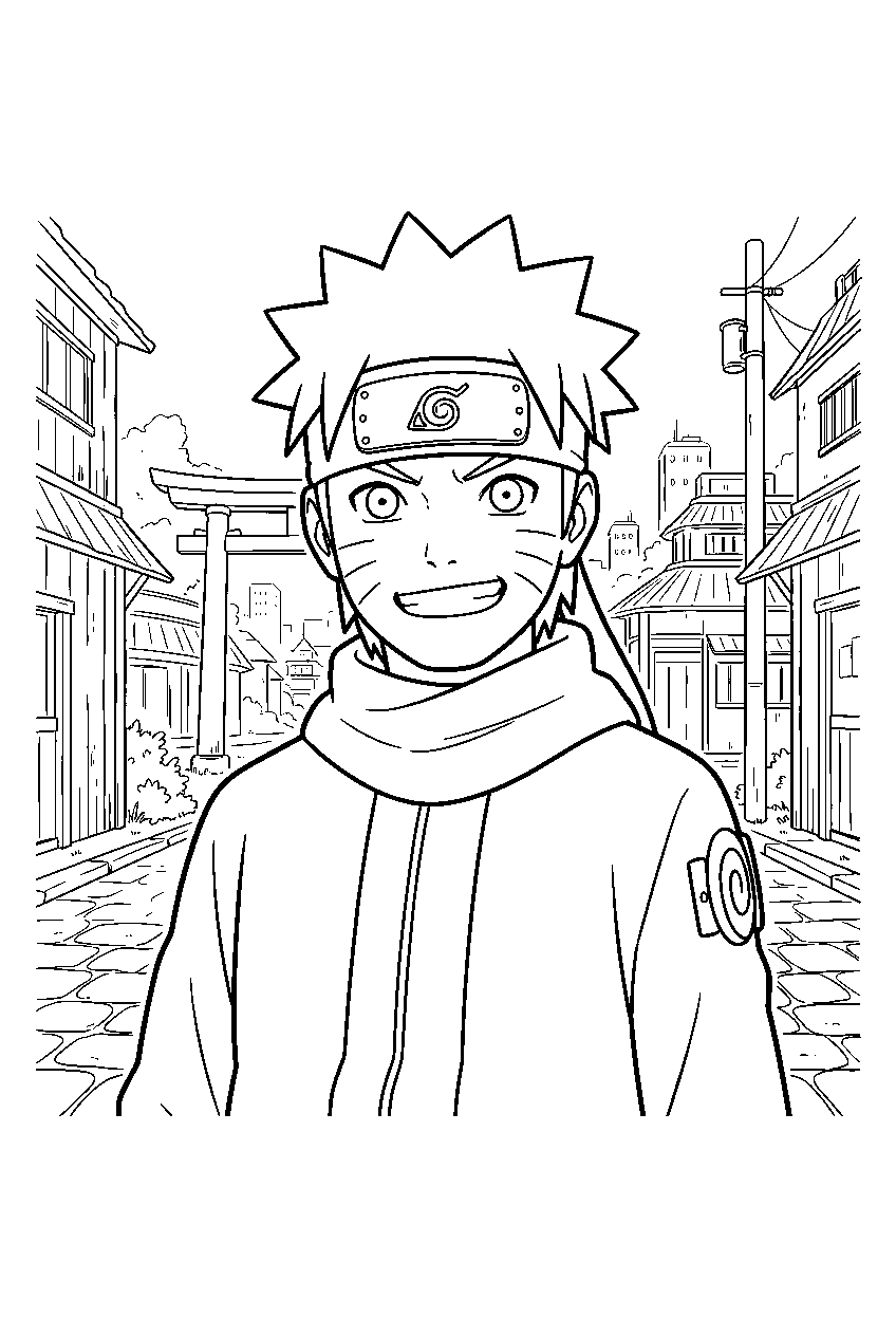 naruto in village street line art