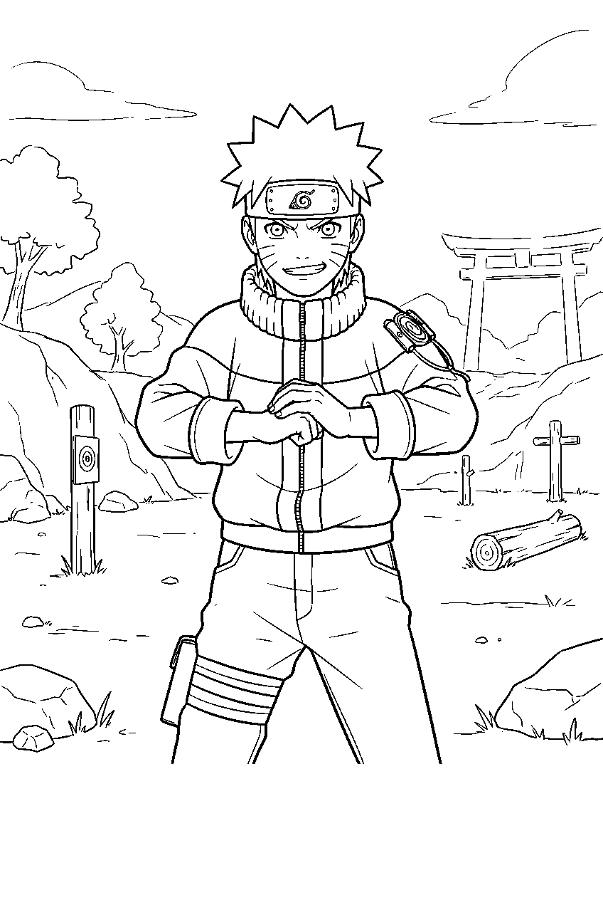 naruto in village training grounds line art