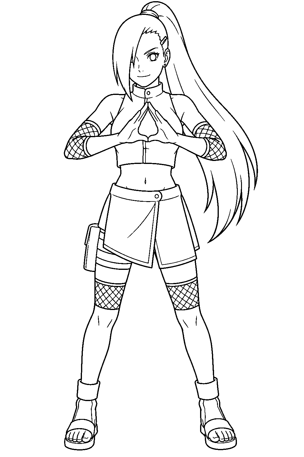 naruto ino yamanaka performing mind transfer jutsu line art