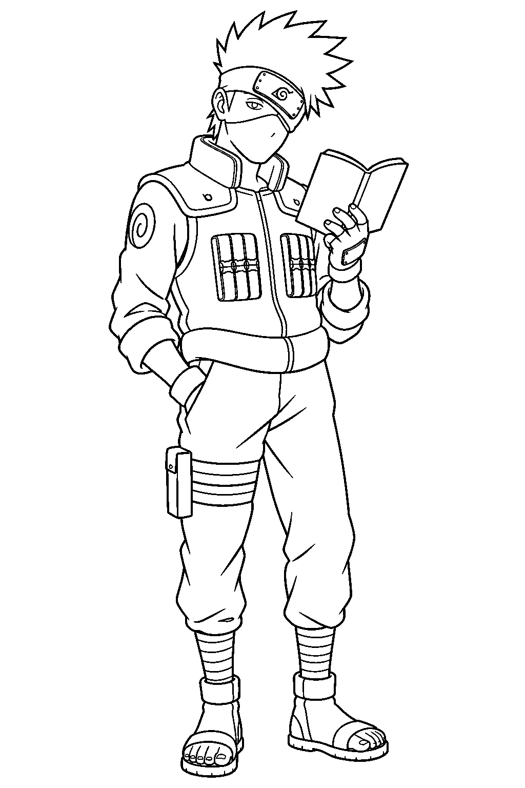 naruto kakashi hatake reading his book line art