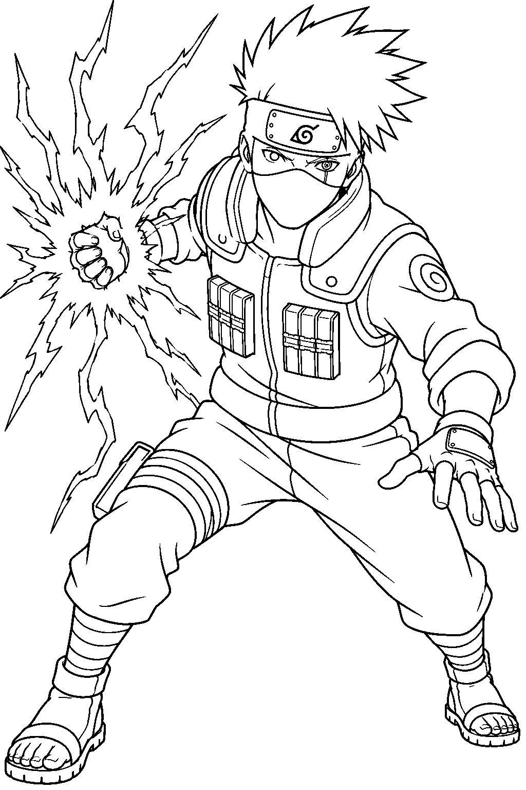 naruto kakashi hatake using lightning blade line art