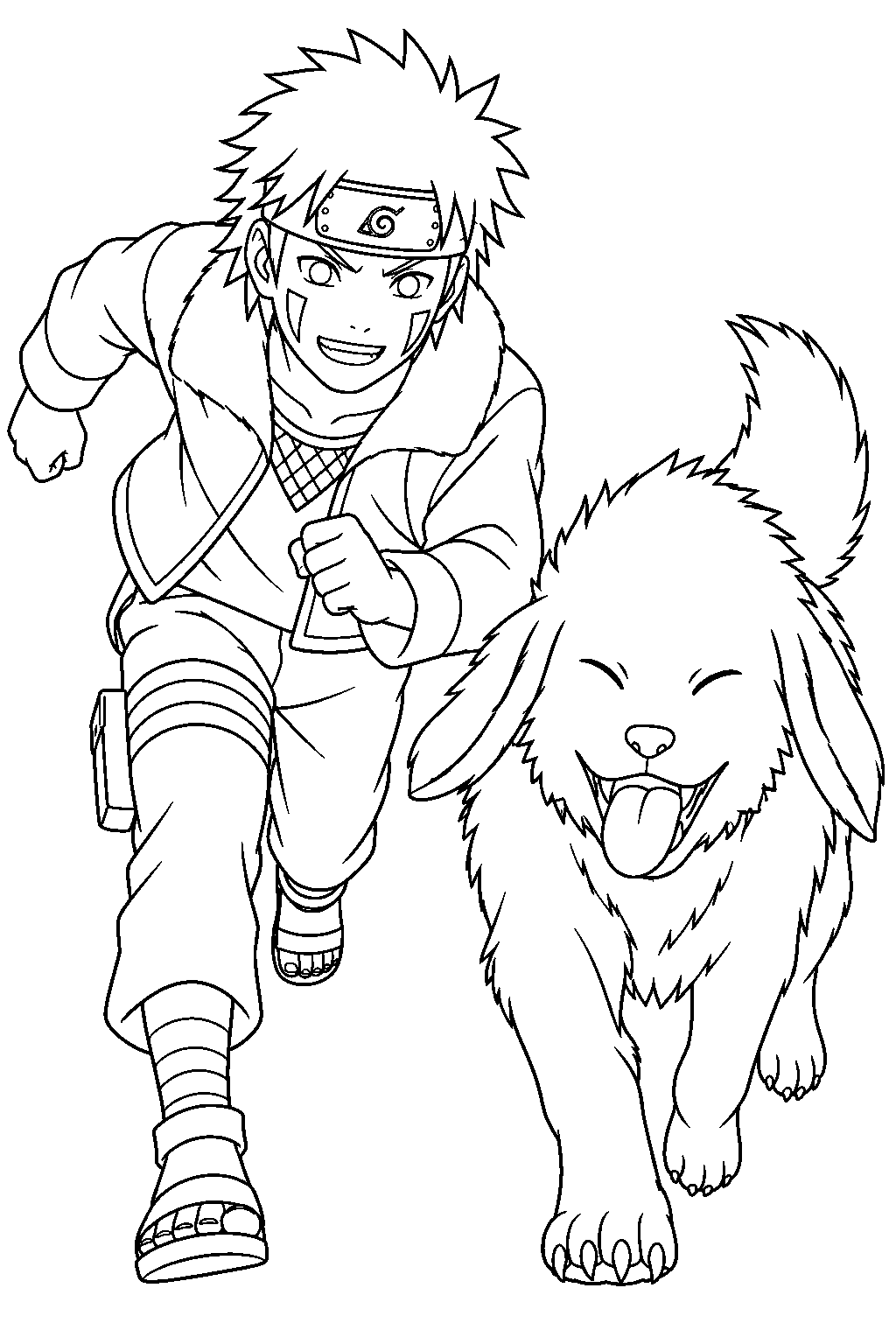 naruto kiba inuzuka running beside akamaru line art