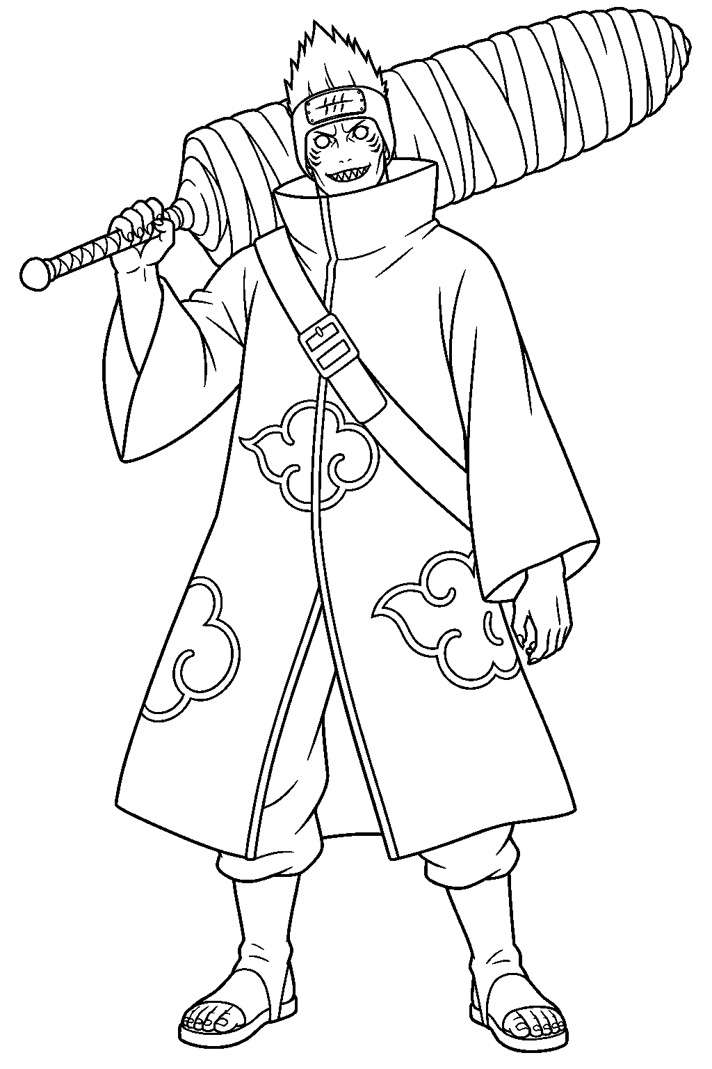 naruto kisame hoshigaki carrying samehada line art