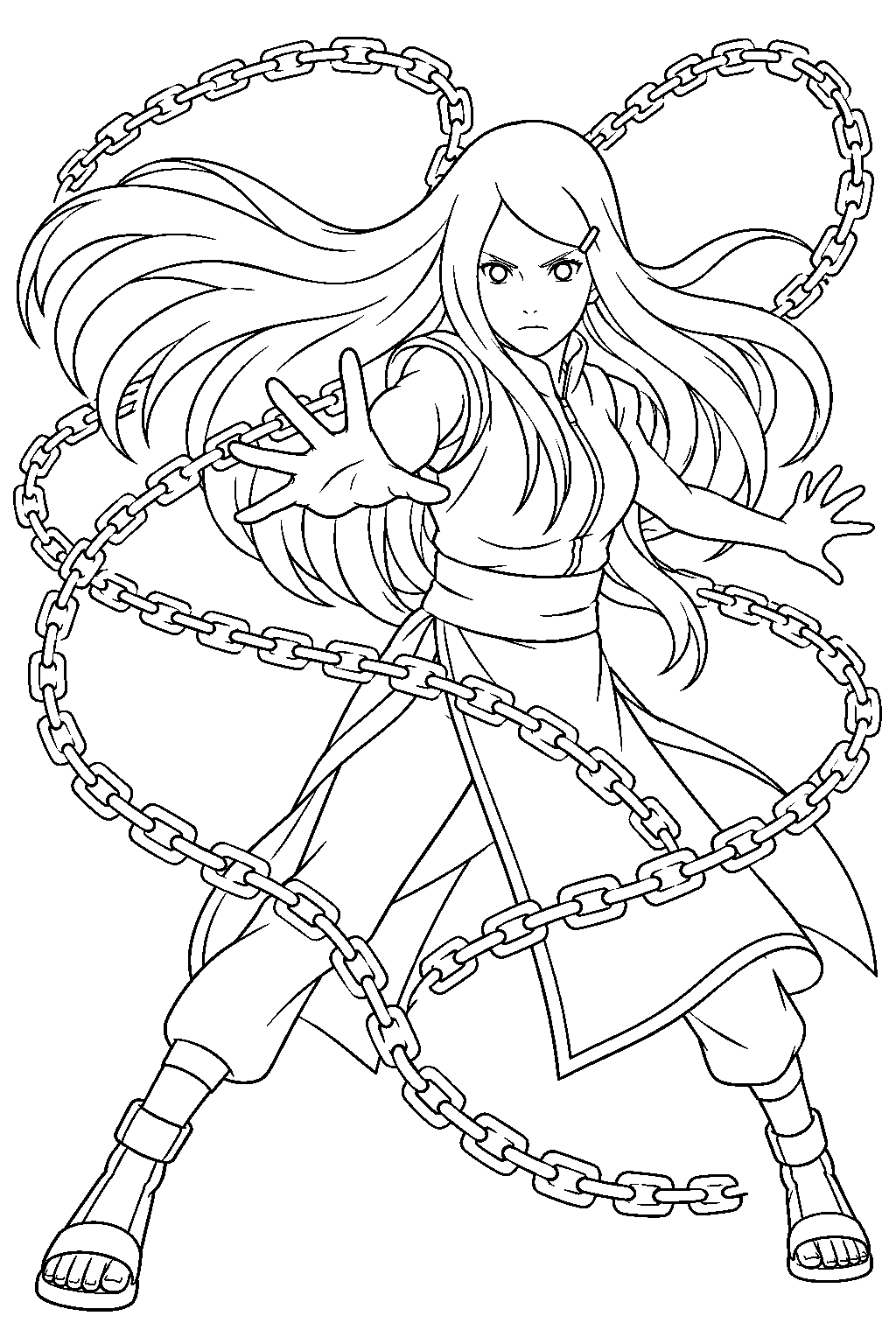 naruto kushina uzumaki using her chakra chains line art