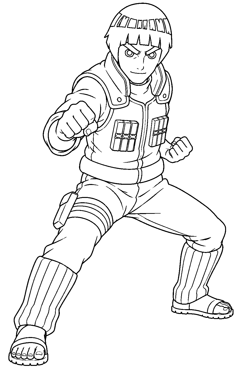 naruto might guy in a taijutsu fighting stance line art