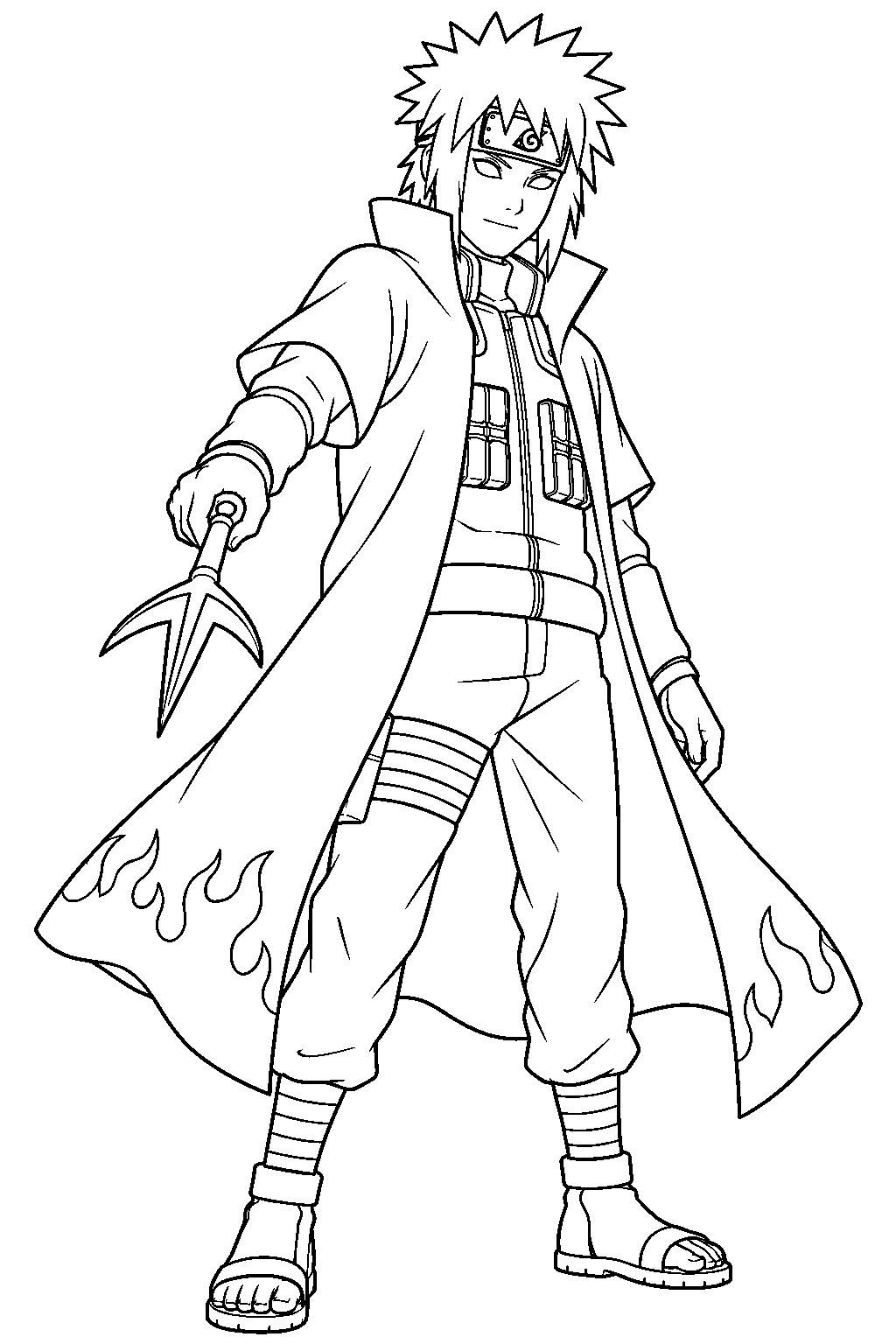 naruto minato namikaze holding his three pronged kunai line art