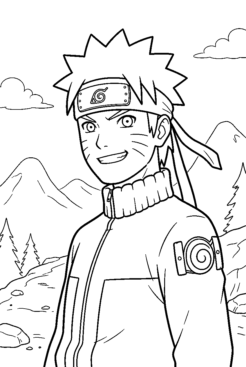 naruto on mountain trail line art