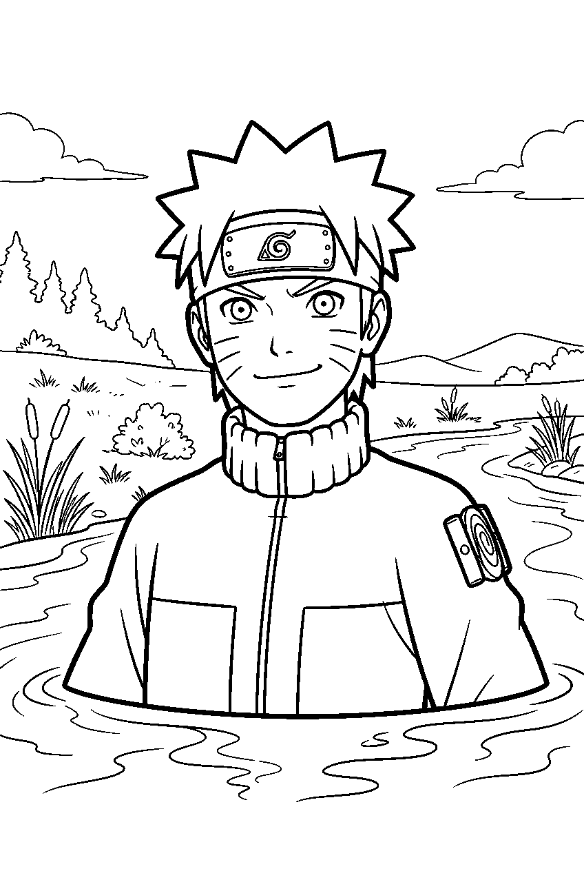 naruto on riverbank line art