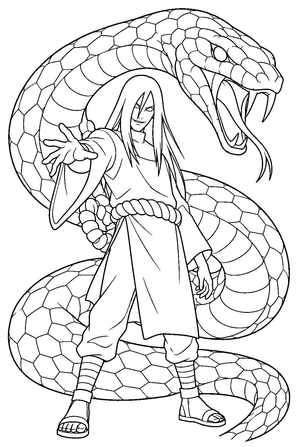 naruto orochimaru summoning a giant snake line art
