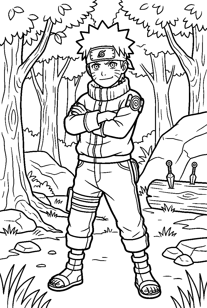 naruto posing in forest training area line art