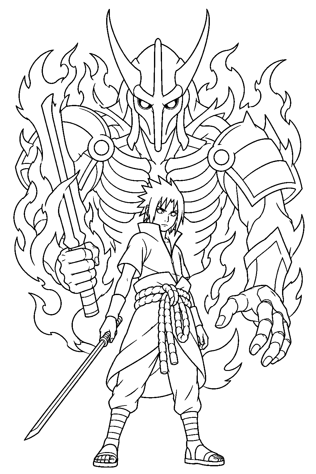 naruto sasuke uchiha summoning susanoo line art
