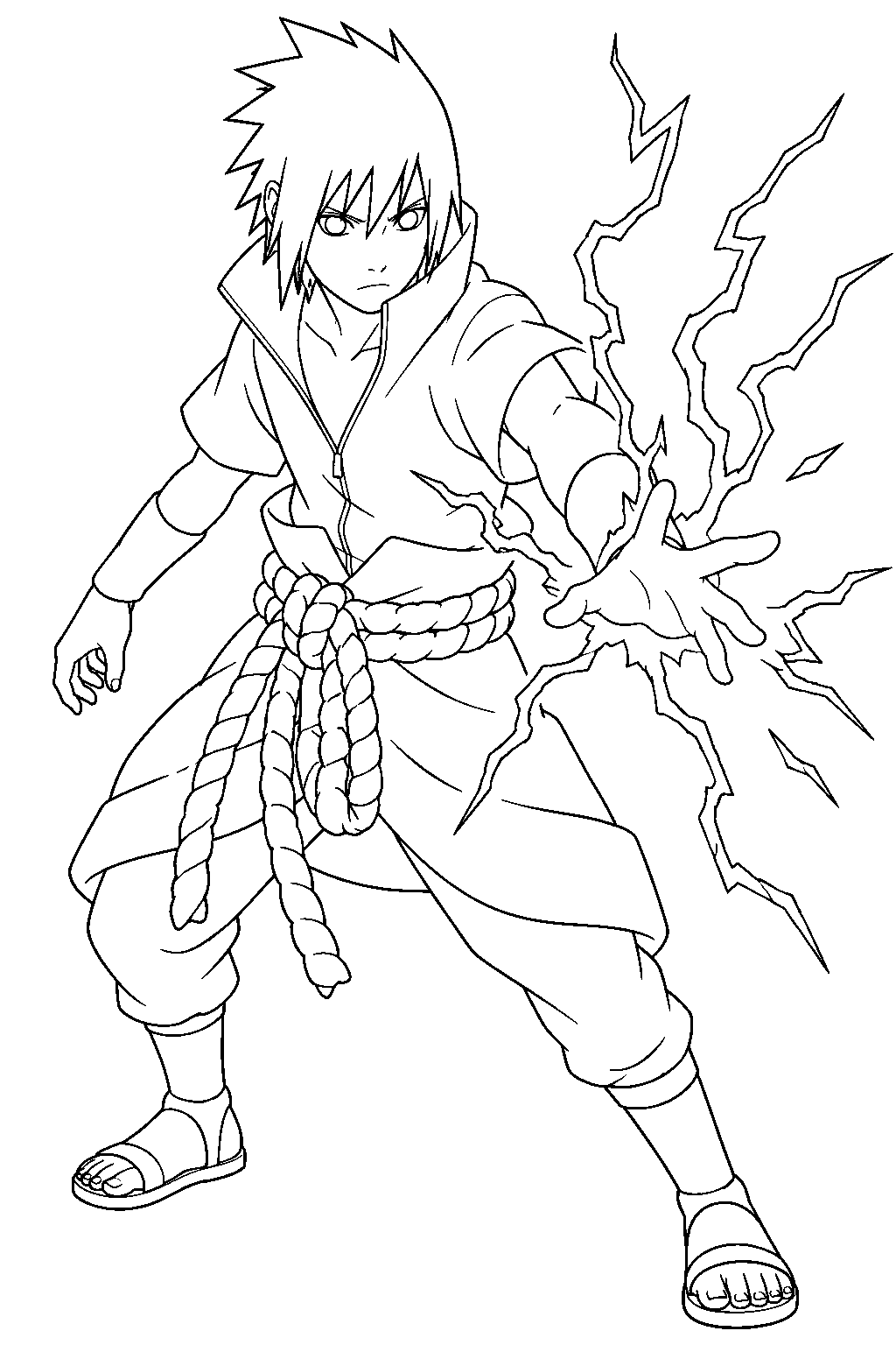 naruto sasuke uchiha using chidori line art