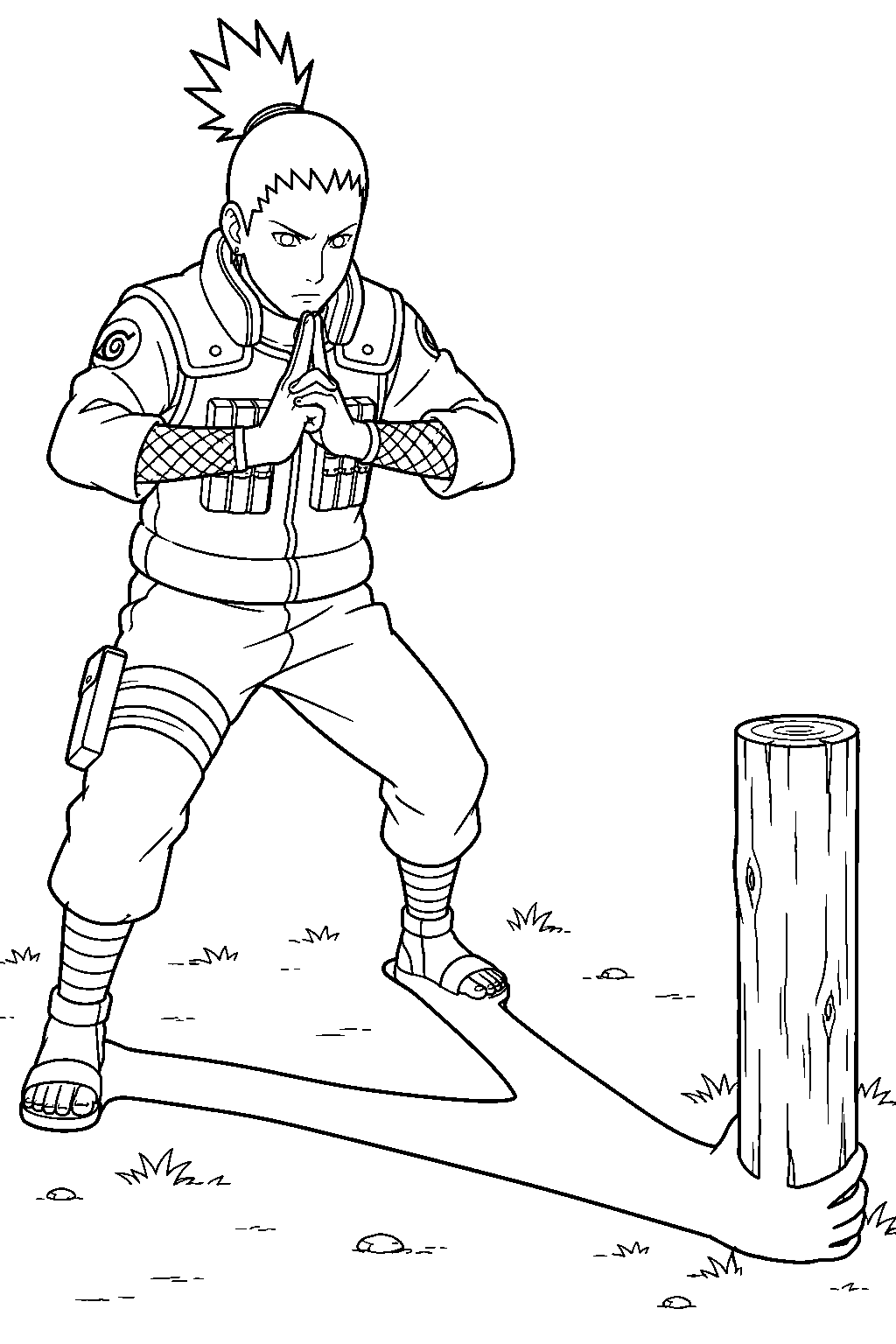 naruto shikamaru nara using shadow possession jutsu line art