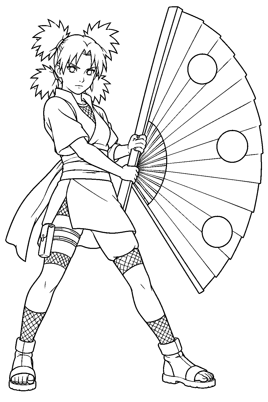 naruto temari opening her giant folding fan line art