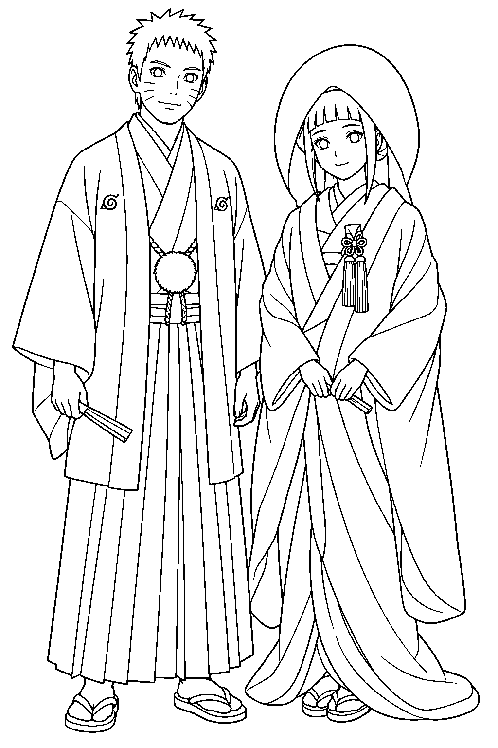 naruto uzumaki and hinata hyuga on their wedding day line art