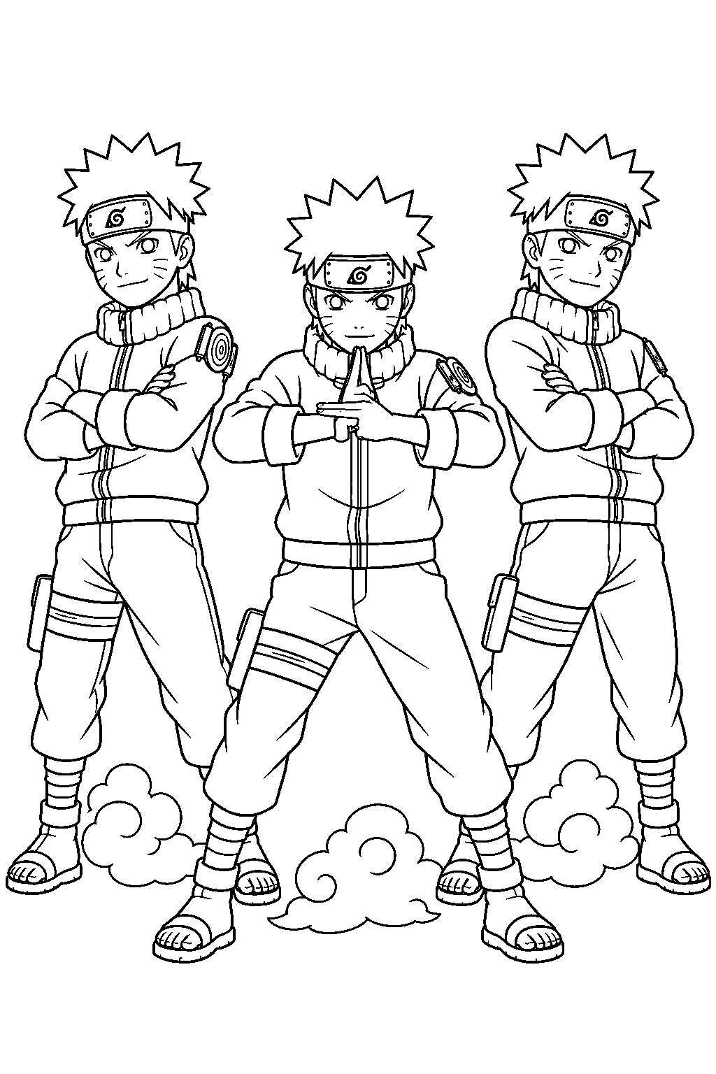 naruto uzumaki creating two shadow clones line art