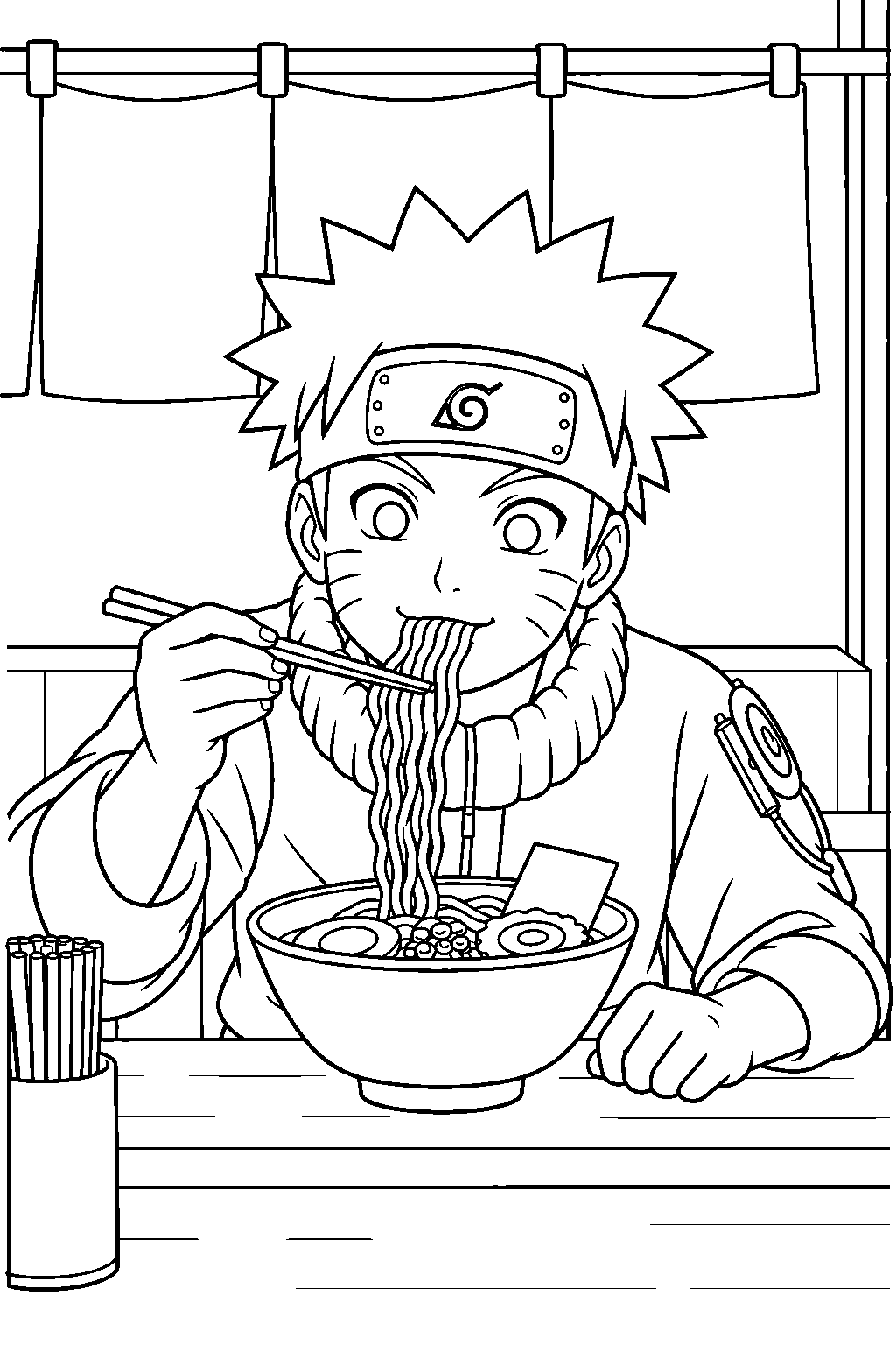 naruto uzumaki eating ramen at ichiraku line art