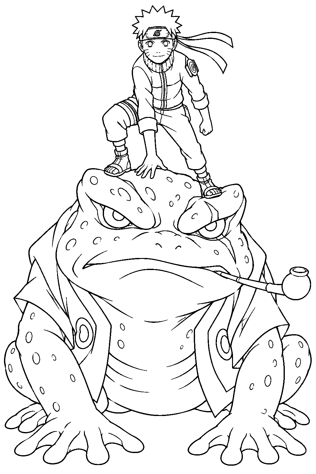 naruto uzumaki standing on gamabunta s head line art