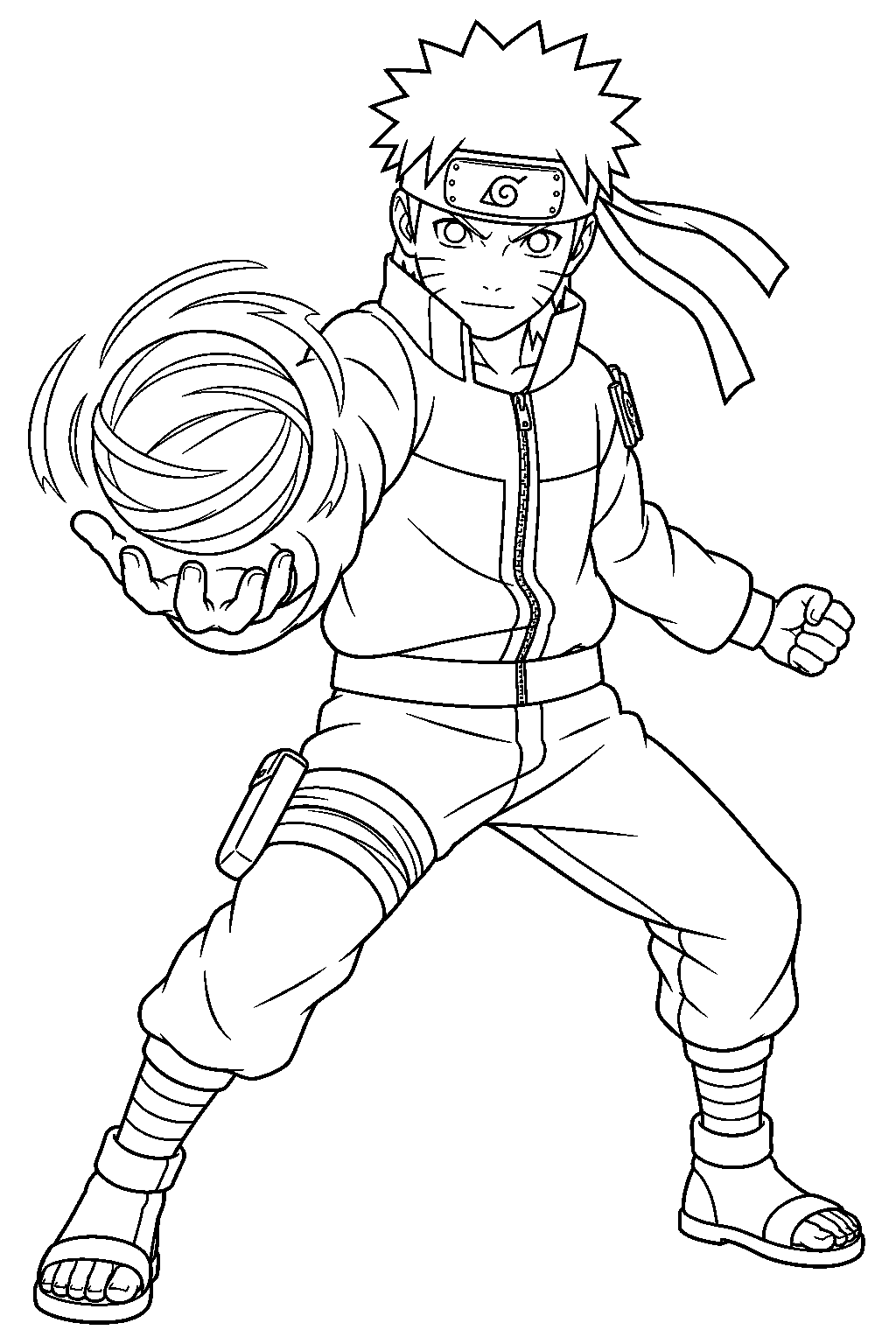 naruto uzumaki using rasengan in his shippuden outfit line art