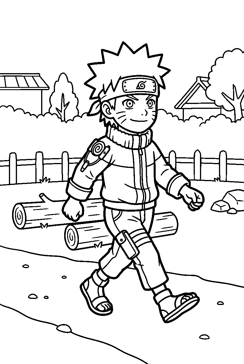 naruto walking in village training grounds line art