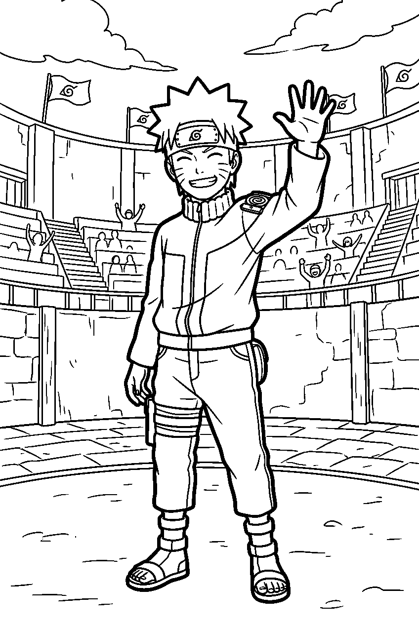 naruto waving in tournament arena line art