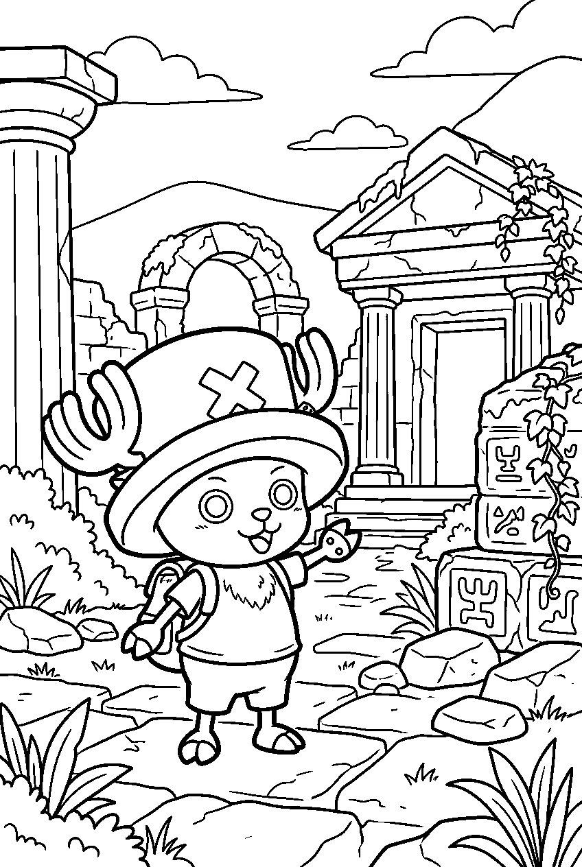 one piece chopper in ancient ruins line art