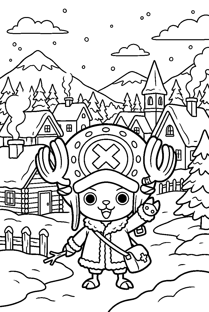 one piece chopper in frozen village line art