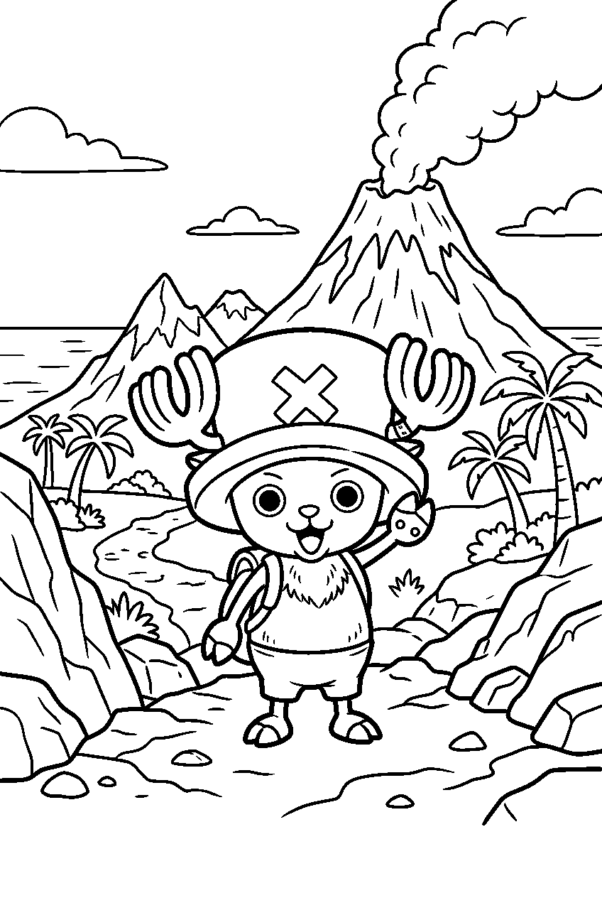 one piece chopper in volcanic island line art